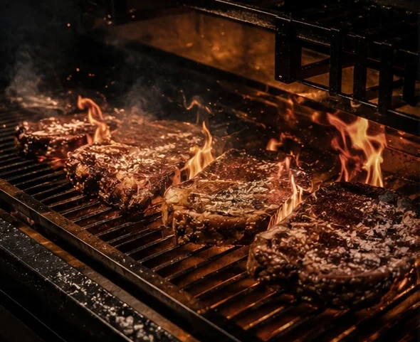 Steaks auf dem Grill über offener Glut