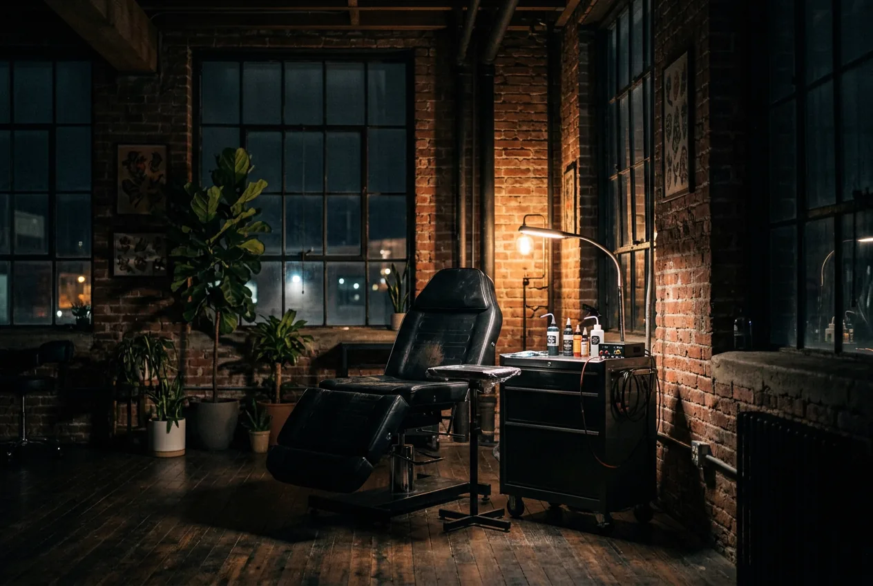 Innenraum des Nadelwerk-Studios mit Backsteinwänden und Arbeitsplätzen