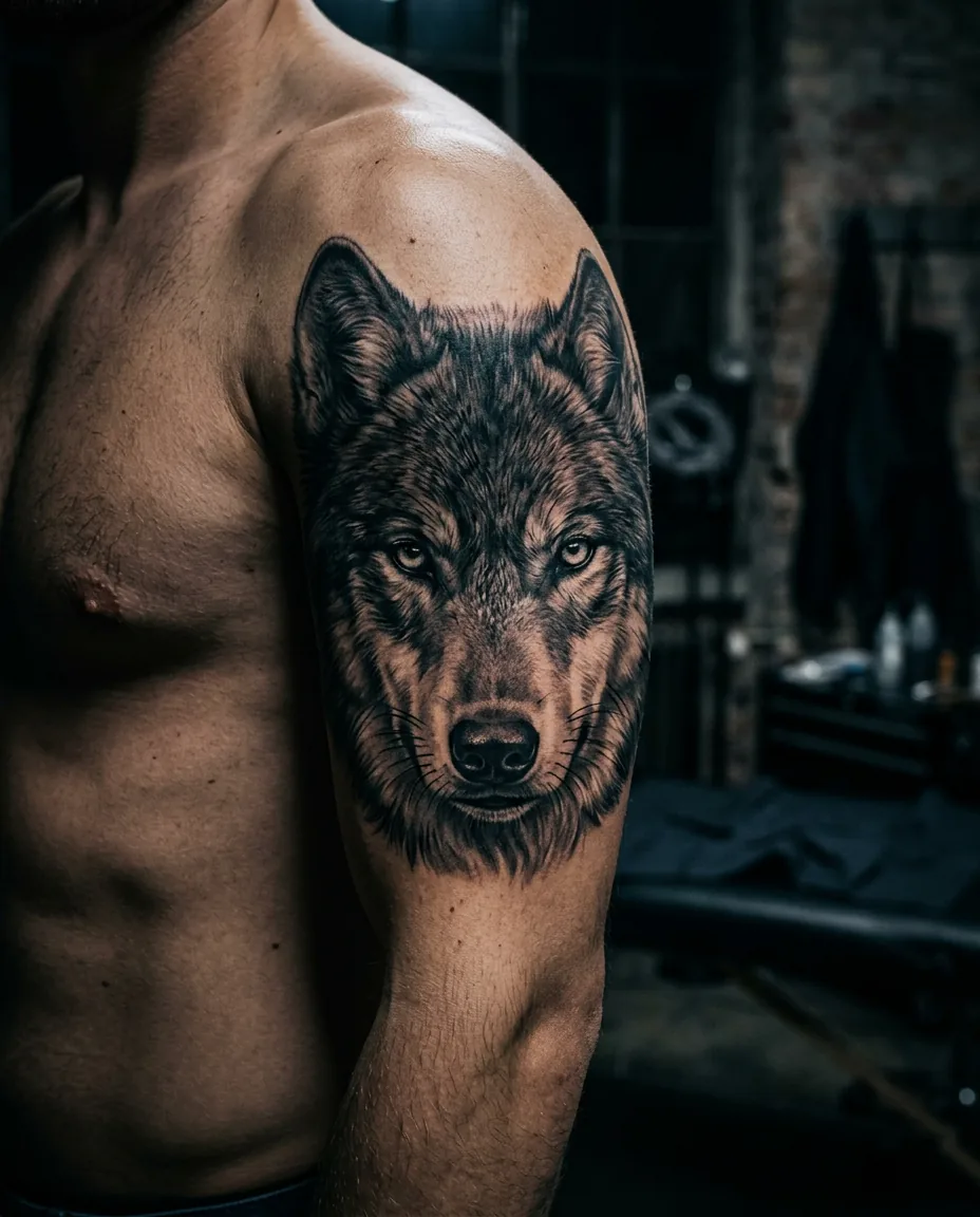Realistisches Tattoo: Wolfsblick